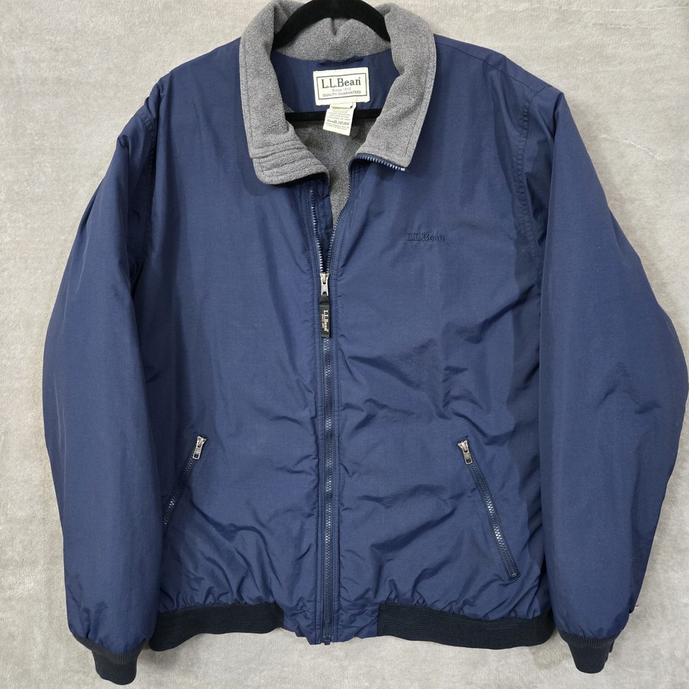 LL Bean Warm up Jacket‎ Fleece Lined Mens Blue XL Tall Full Zip Bomber Outdoors